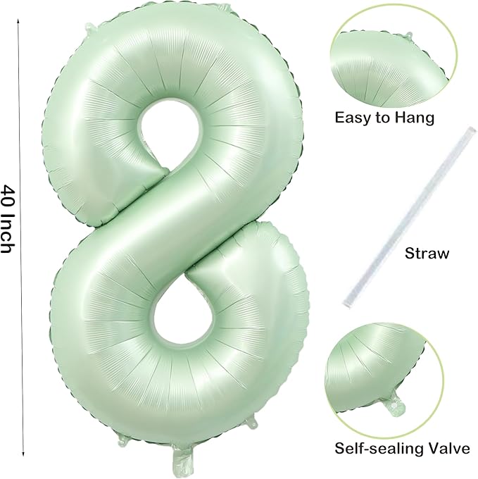 40 Inch Olive Green Number 8 Balloon 40 Inch Big Self Inflating Foil Number - Image 2