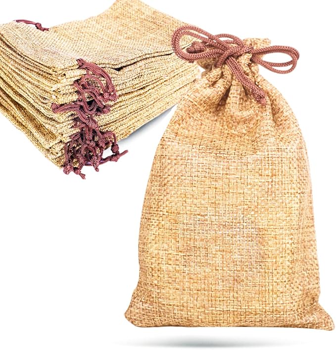 LYSXP 50PCS Burlap Bags with Drawstring，4x6 Inch Drawstring Gift Bag Jewelry by Organzabags