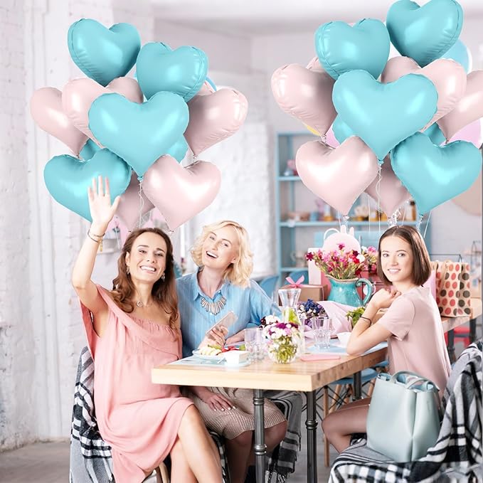20 Inch Blue Pink Heart Balloons - Image 5