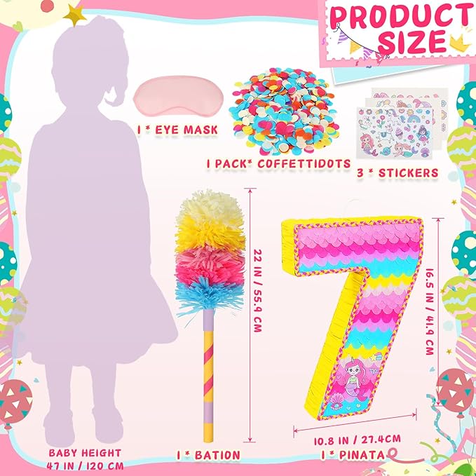 Number 7 Pinata for Birthday Party Decorations, Unicorn Mermaid Theme Pink - Image 4
