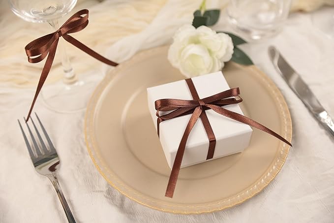 Dark Brown Satin Ribbon 1/4 inch X Continuous 25 Yards, Single Face Polyester - Image 5