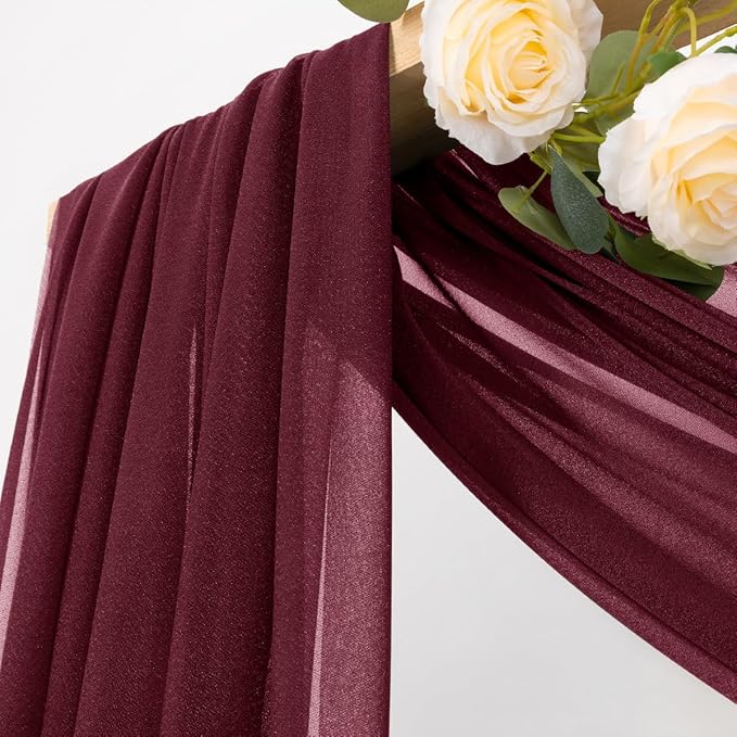 MLMC Burgundy Wedding Arch Draping Fabric 1 Panel 29" x 20 FT Extra Long Gauze - Image 2