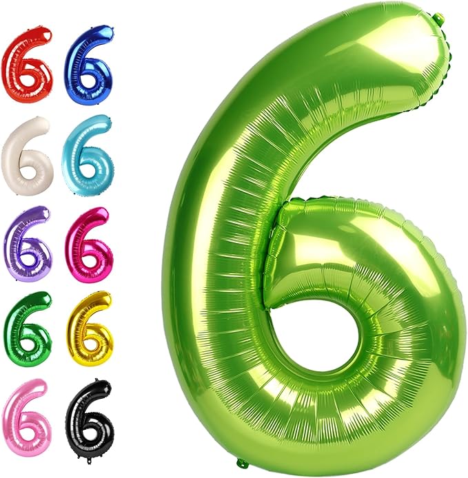 2026 Light Green 40 Inch Mylar Foil Number 6 Balloon, Birthday Balloons by Upgesy