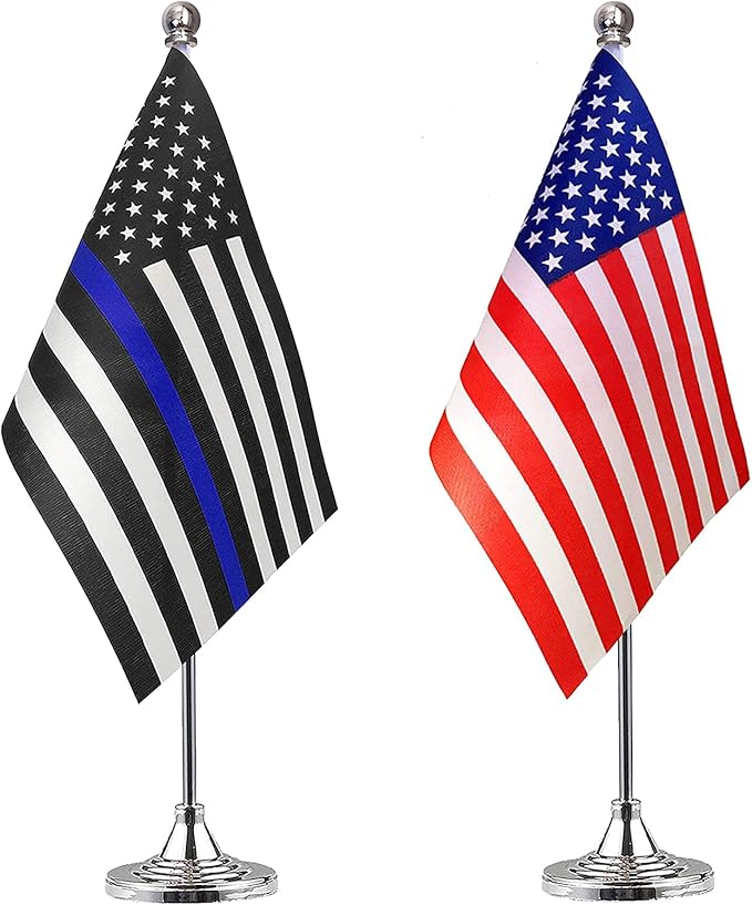 ZXvZYT 2 Pack American US Thin Blue Line flag USA Police table flag, Small Mini by ZXvZYT