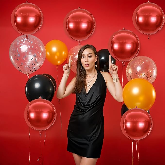 6Pcs Red Round Foil Balloons, Giant 4D Round Ball Balloons, 22 Inch Metallic - Image 5
