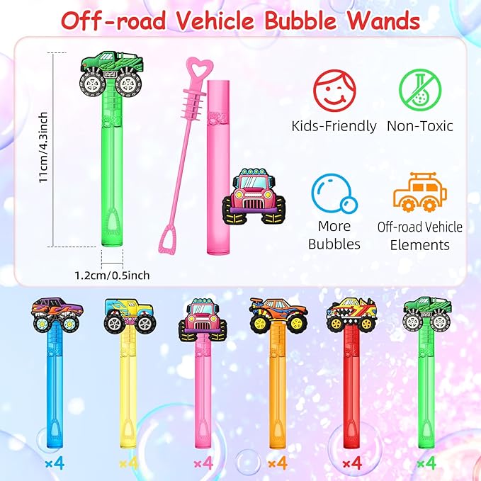 AMFZON 24Pcs Monster Truck Party Favors Bubble Wands - Image 2