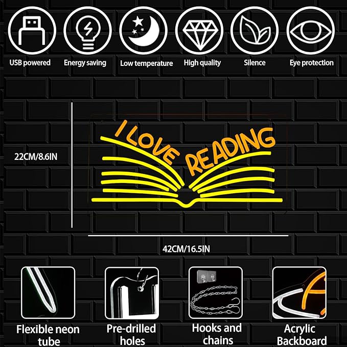 I Love Reading Neon Sign for Wall Decor, Dimmable Classroom LED Light Up Sign - Image 2