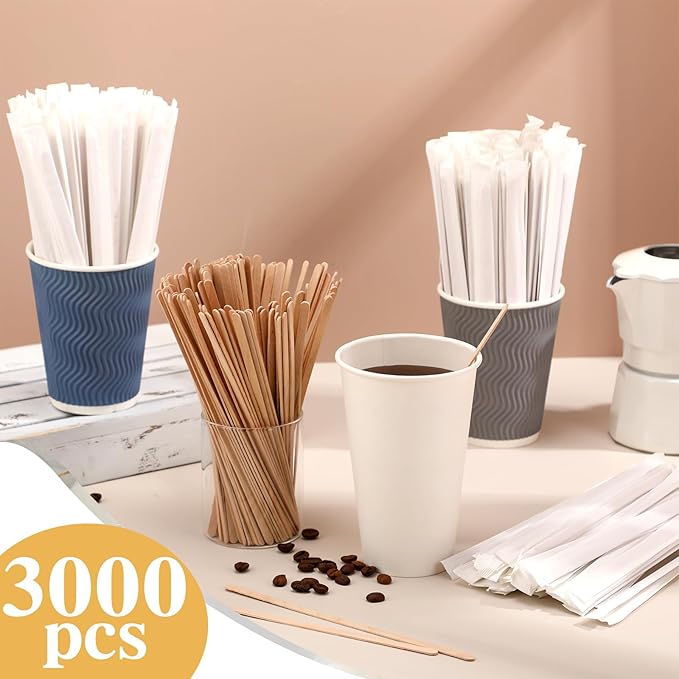 3000 Pcs Individually Wrapped Wooden Coffee Stirrers, Disposable Coffee Stir - Image 5