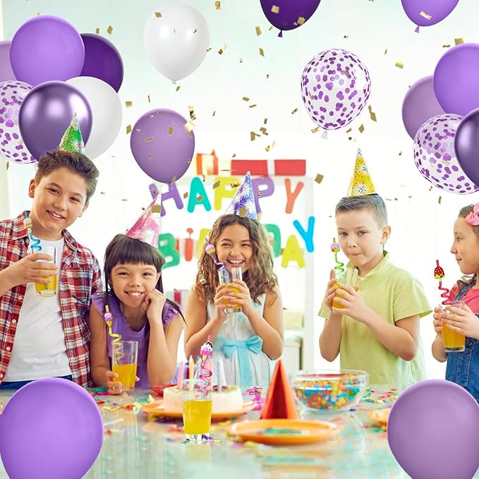 FunHot 60 Pcs Purple Balloons, 12 Inch Metallic Purple Confetti Balloons - Image 5