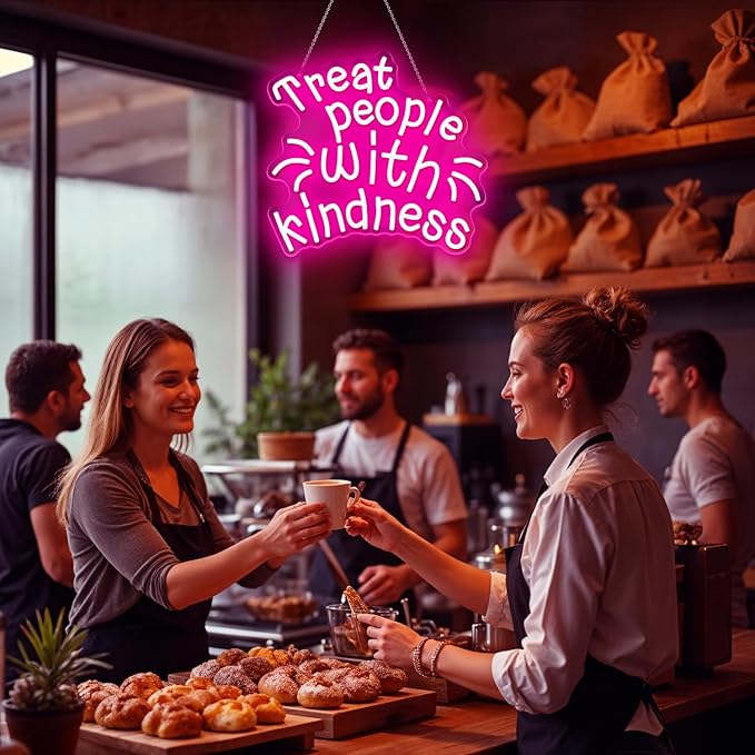 Treat People with Kindness Neon Sign, Dimmable Inspiring Letter Neon Lights USB - Image 6