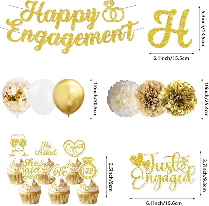 Engagement Party Decorations, Just Engaged Decorations, Happy Engagement Banner - Image 4