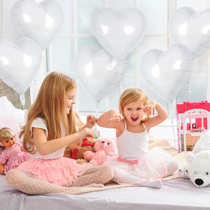 24 White Heart Balloons, 18 inch Heart Shape Foil Balloons - Image 3