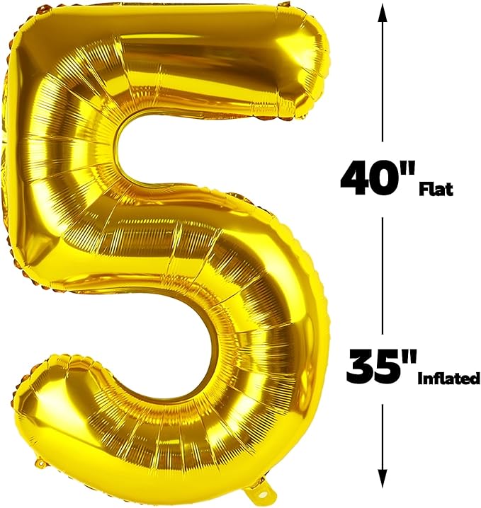 Large Gold 40 Inch Birthday Number 5 Balloon, Five 5th 15 25 35 50 55 Birthday - Image 2