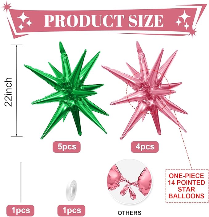 Pink Green Star Balloons - Image 2