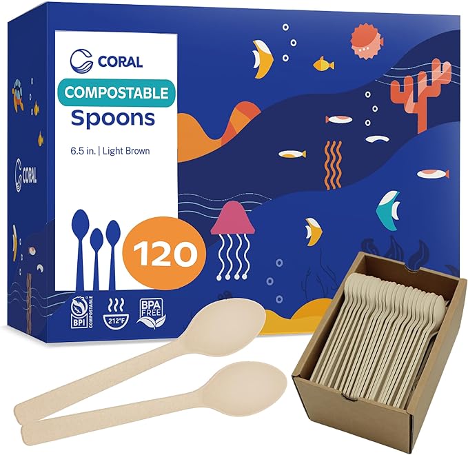 CORAL Light Brown 100% Compostable Spoons by CORAL