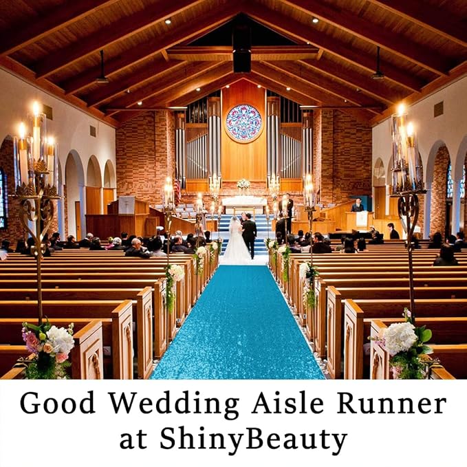 ShinyBeauty 4ftx15ft Turquoise Sequin Aisle Runner | Glitter Wedding Rug Runner - Image 6