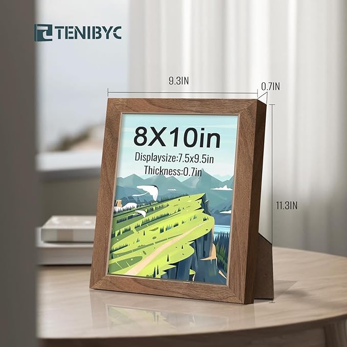 8x10 Picture Frame Set of 4, HD Tempered Glass, Natural Walnut Photo Frame - Image 2