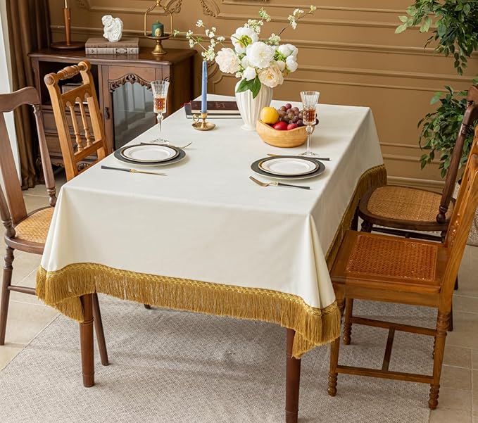 F-CHU Luxury White Tablecloth Thickset Velvet Tablecloth - Image 3
