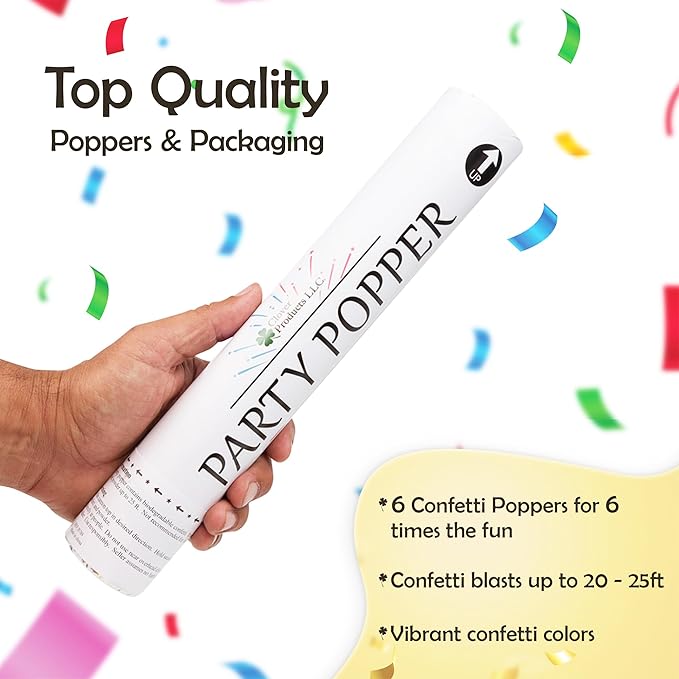 Clover Products 12" Biodegradable Confetti Cannons | 6 Pack Confetti Poppers - Image 5