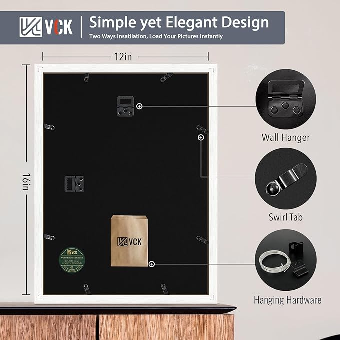 VCK 12x16 White Picture Frame set of 5, Textured Exclusive Wooden Photo Frames - Image 3