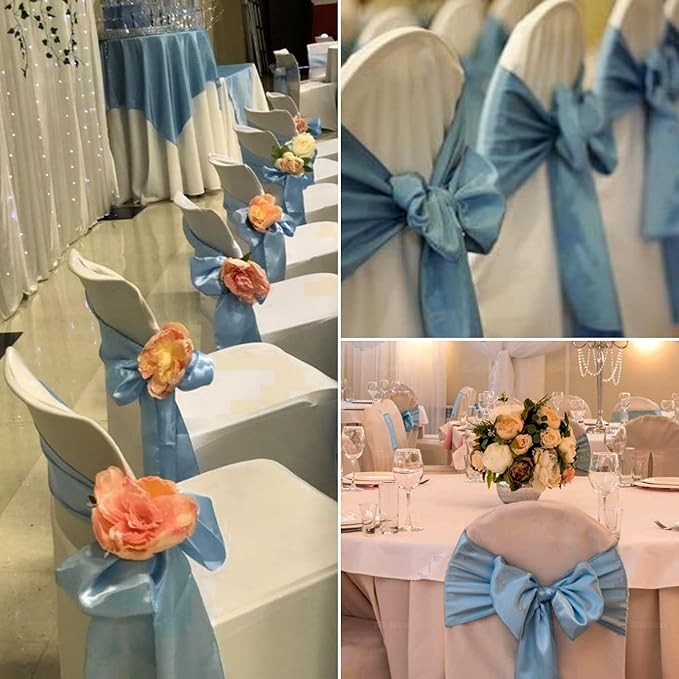 100 PCS Satin Chair Sashes Decorative Bow Chair Sashes Ties Back Ribbon Bows - Image 2