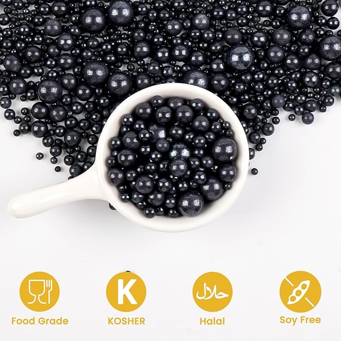 Edible Black Pearl Sugar Sprinkles, 180g/6.35oz, Cupcake Toppers, Cake - Image 6
