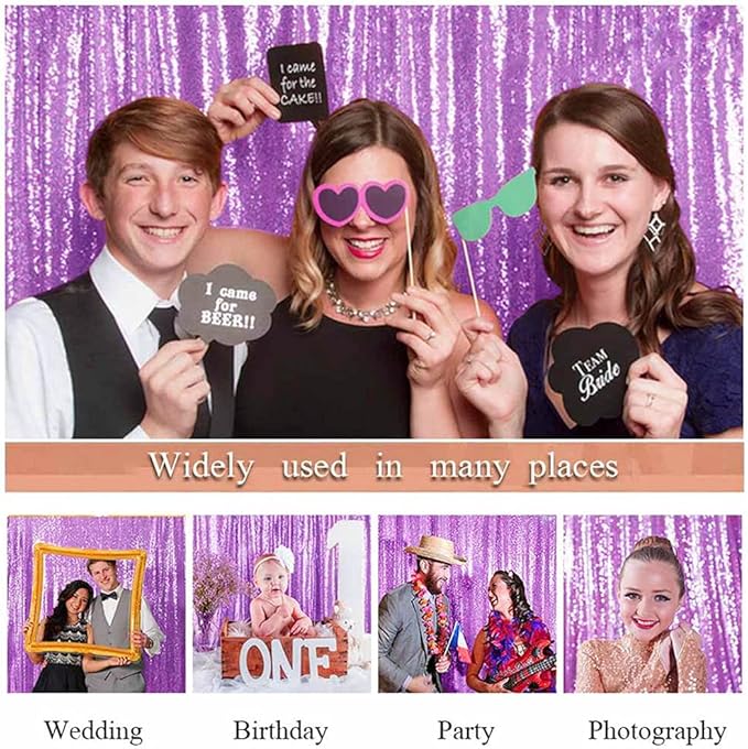ShinyBeauty Sequin Curtains 4 Panels Lavender Sequin Backdrop Photo Backdrops - Image 6