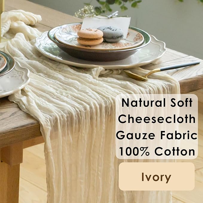 Ivory Cheesecloth Table Runner Set of 6 Runners 12 ft 142 in Long Each Cream - Image 3