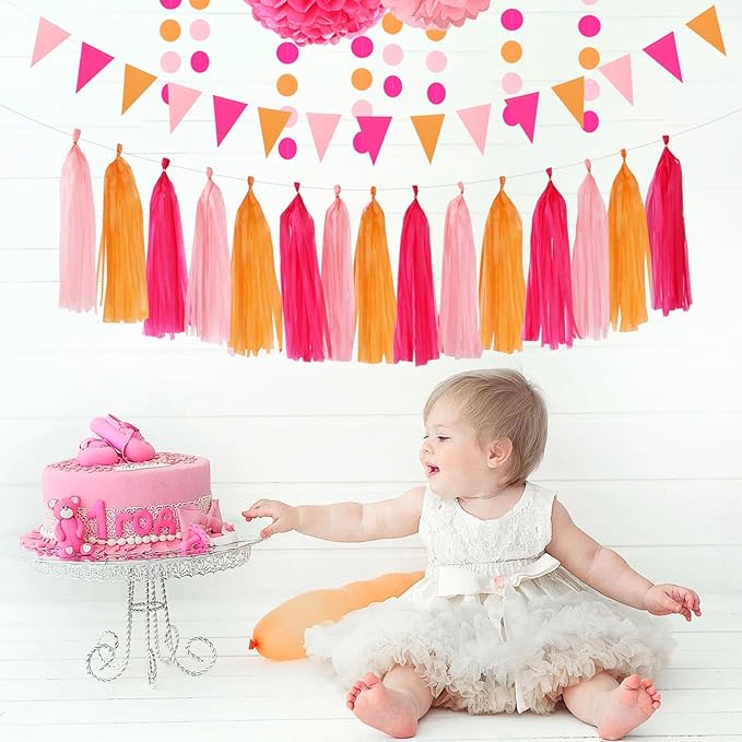 Hot-Pink Burnt-Orange Fall Party Decorations - Image 7