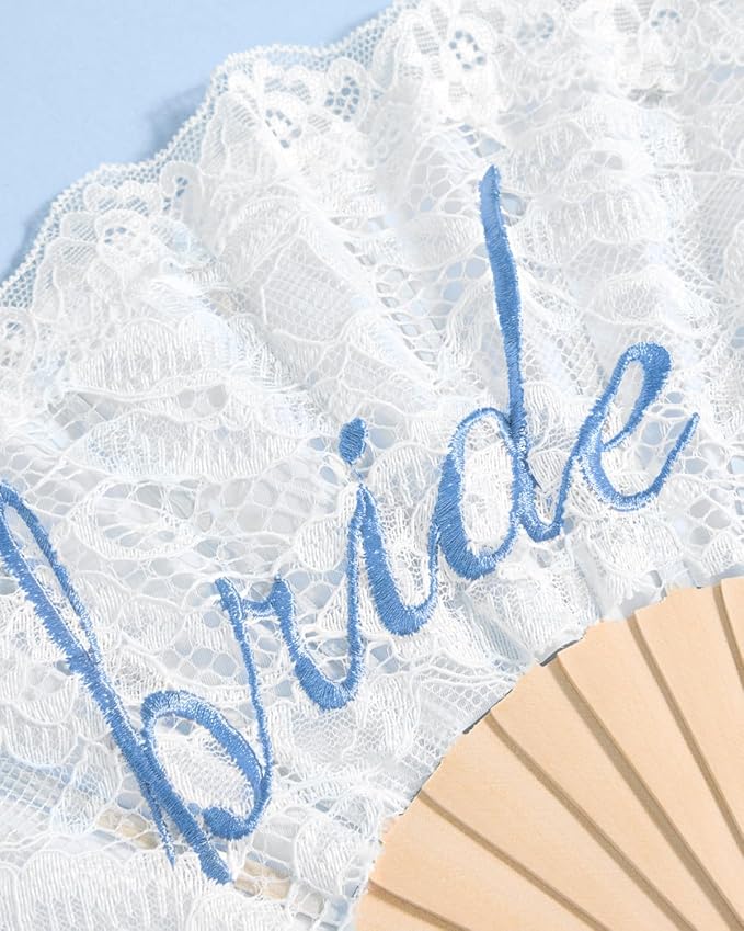xo, Fetti White Lace Bride to Be Folding Fan | Bridal Something Blue, Wedding - Image 3