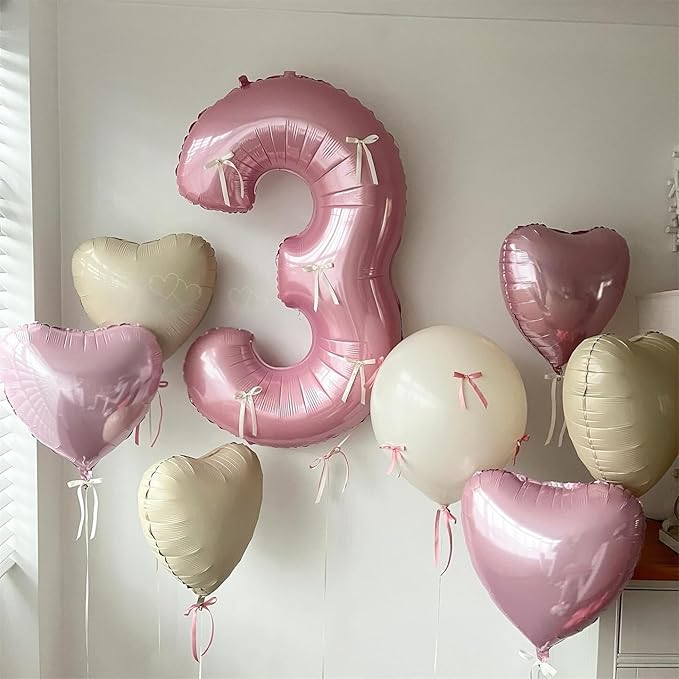 Pink White Heart Balloons, 18Inch Sand White Helium Balloon - Image 4