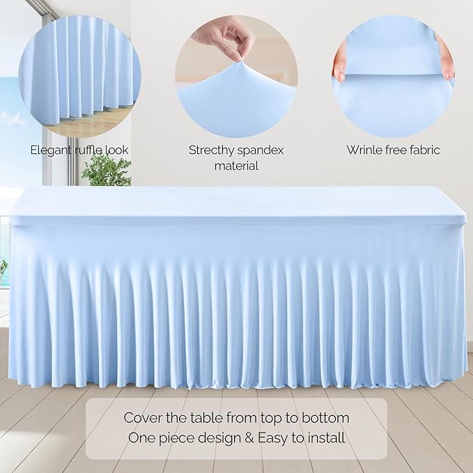 Wish Care 2 Pack Baby Blue Spandex Table Clothes - Image 2