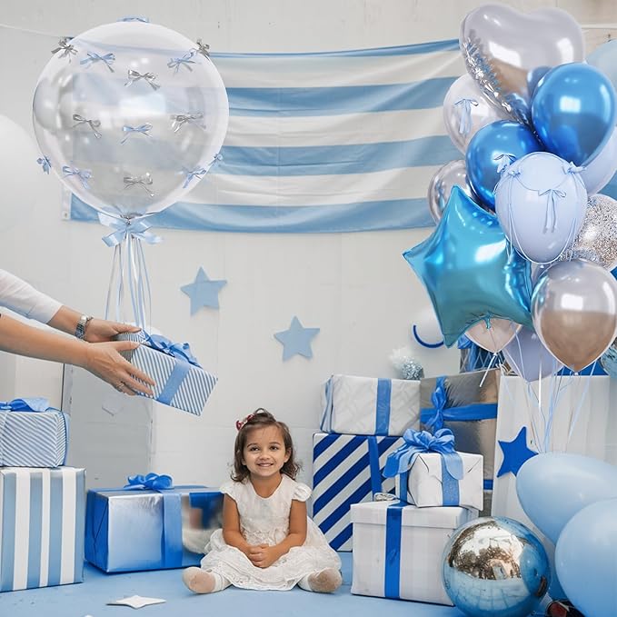 Blue and Silver Balloons Heart Star Mylar Balloons, Happy Birthday Decorations - Image 7