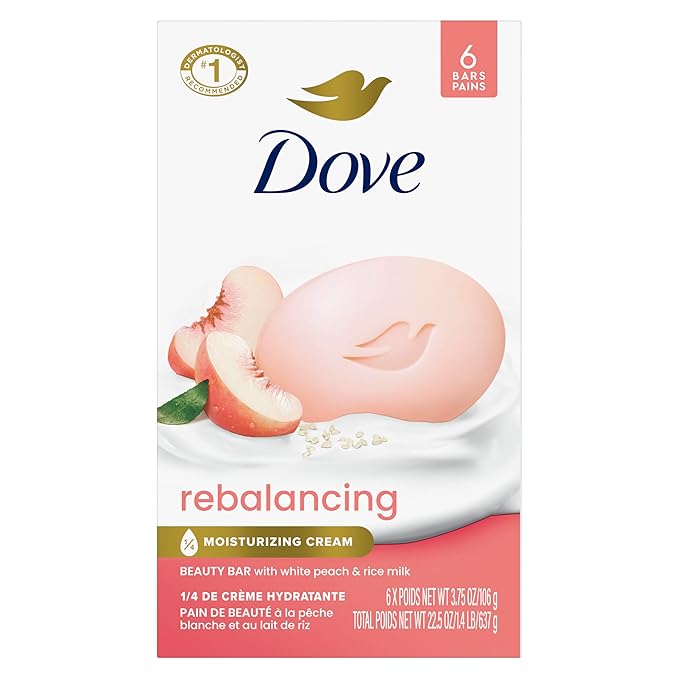 Dove Beauty Bar Soap Rebalancing White Peach & Rice Milk 6 Count by Dove