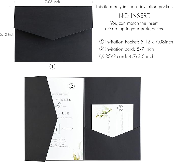 20 PCS Black Tri-fold Laser Cut Wedding Invitation Pockets - Image 3