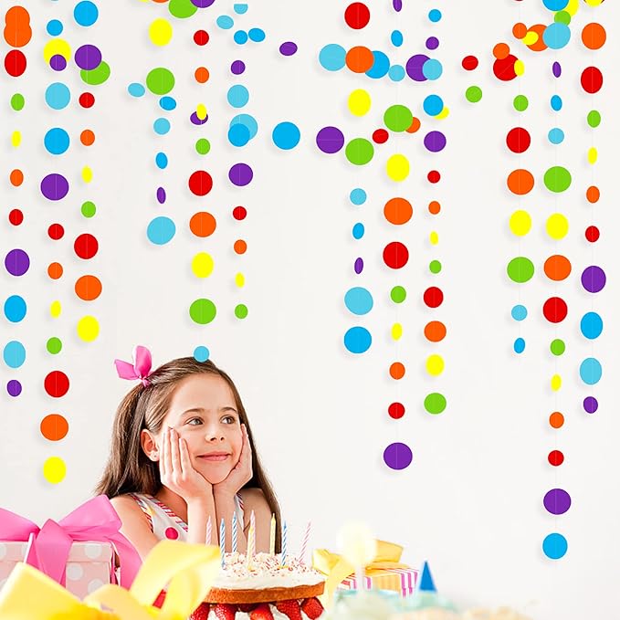 46Ft Rainbow Garland Colorful Circle Dots Hanging Paper Streamer Backdrop Multi - Image 5