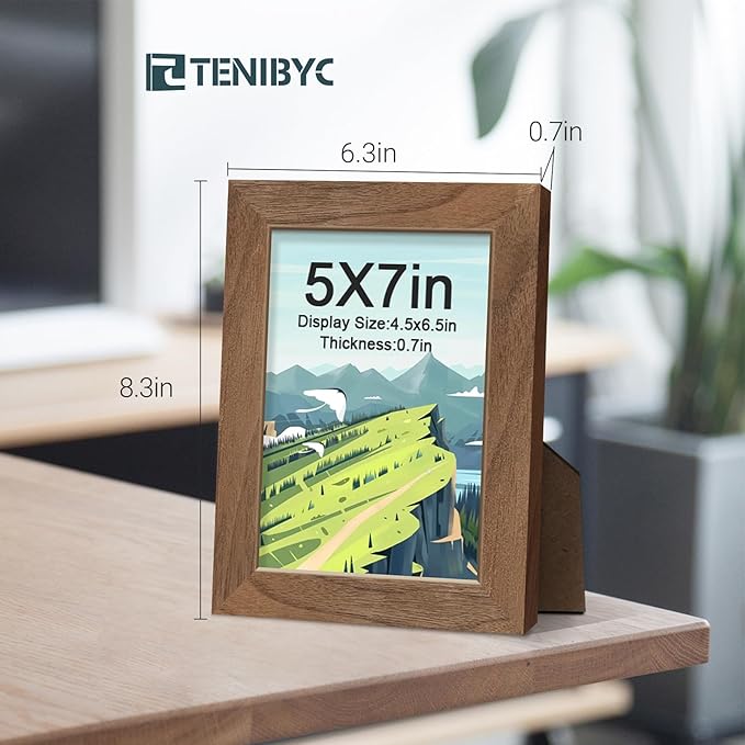 5x7 Picture Frame 4 Pack, Walnut Wood, HD Tempered Glass, - Image 2