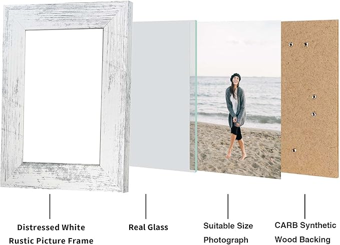 4x6 Picture Frame Set of 4, High Definition Glass Distressed White Frame - Image 4