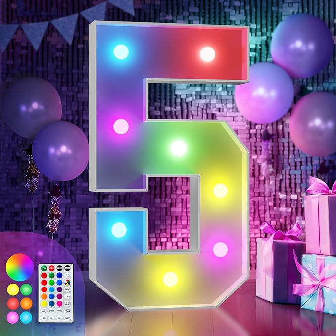 imprsv 3FT Colorful Marquee Numbers, 18 Colors Number 5 by Letsmakeitimpressive