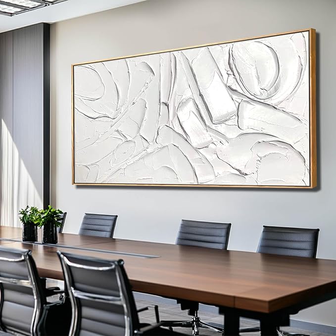 XIANSHOU White Artwork for Walls Contemporary Abstract Art Hand Painted 29"x58" - Image 4