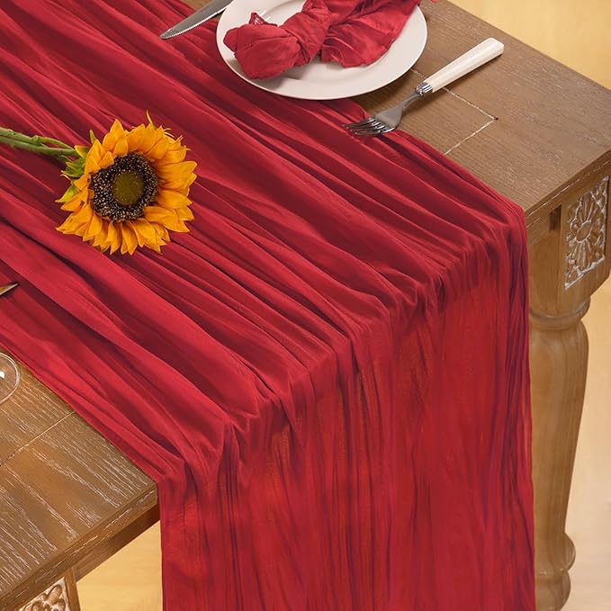 Red Cheesecloth Table Runner Fall Table Runner Boho Gauze 120 Inches Red Cheese - Image 4
