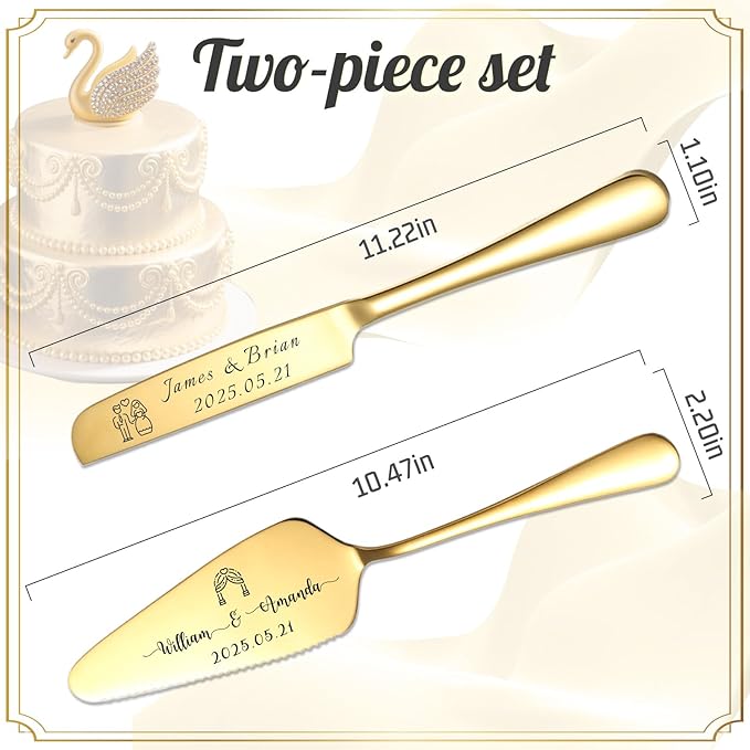 Custom Wedding Cake Knife and Server Set Personalized Cake Cutter - Image 5