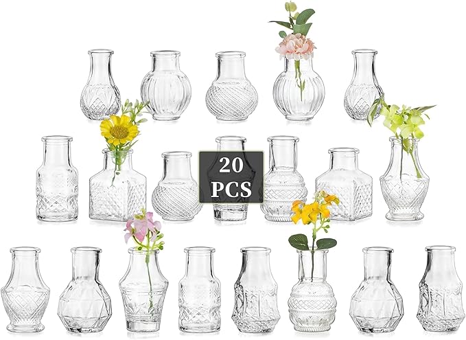 Glasseam Small Bud Vases for Centerpieces: 20PCS Mini Clear Glass Vase Set for by Glasseam