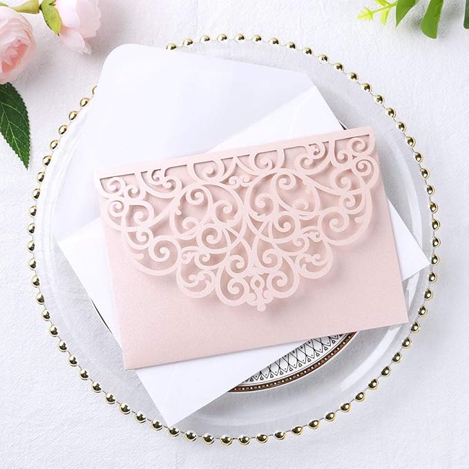 PONATIA 5.12 x 7.2 Inches 20PCS Tri-Fold Laser Cut Wedding Invitation Pocket - Image 7