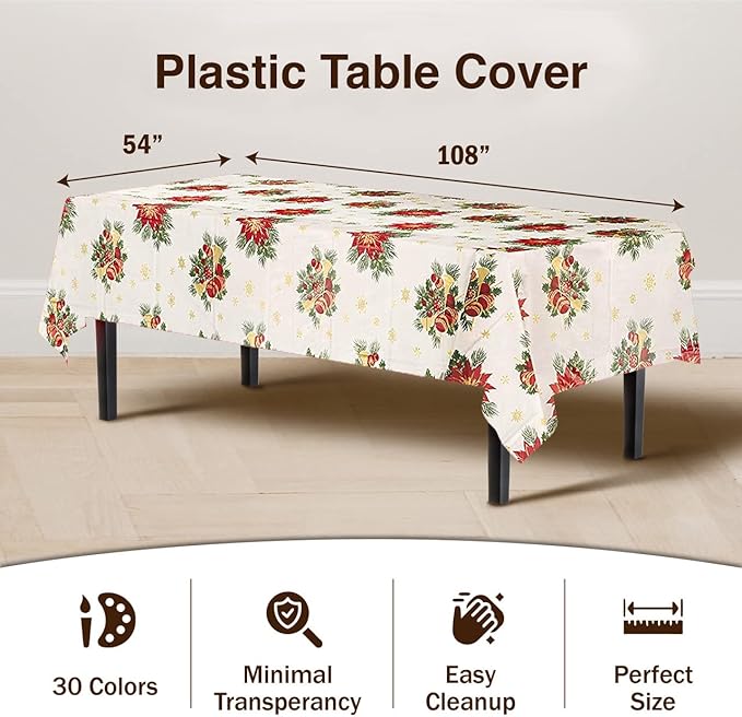 Party Solids Pack Of 12, Premium Rectangle Holiday Design Plastic Tablecloth - Image 3