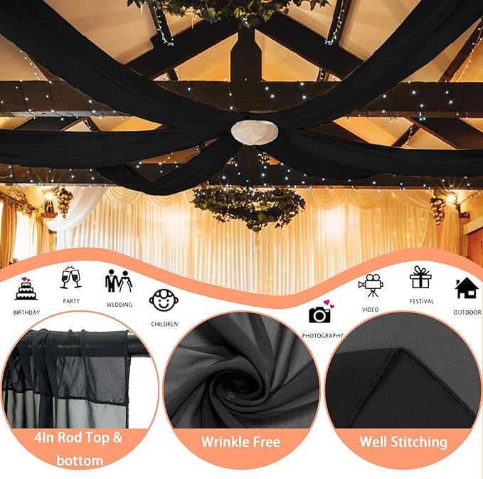 FUHSY Wedding Ceiling Drapes Black Ceiling Drapes - Image 5
