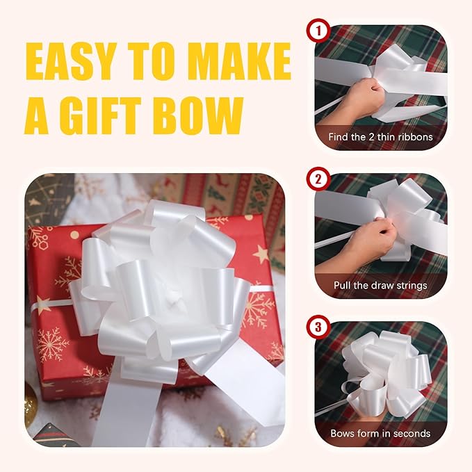 12 PCS 6 Inch White Pull Bows - Image 9
