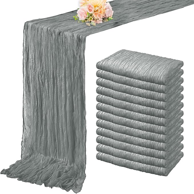 12 Pack Gray 10FT Cheesecloth Table Runner Rustic Gauze Fabric Cheese Cloth by FoliafeelHome
