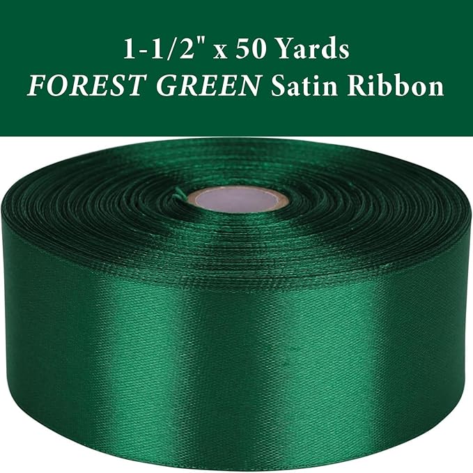 1-1/2 Inch Forest Green Satin Ribbon 50 Yards Solid Fabric Ribbons - Image 2