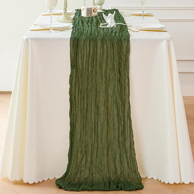 Sioloc 1 Pack Moss Green Cheesecloth Table Runner Fall Autumn Decor - Image 4